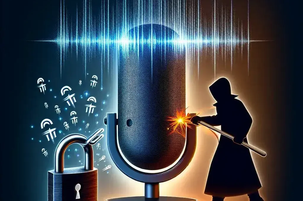 "Illustration depicting common vulnerabilities in voice assistant software, highlighting how hackers exploit security weaknesses to gain unauthorized access."