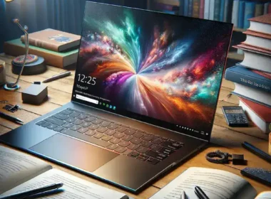 "Close-up view of the Asus ZenBook 14 OLED laptop showcasing its sleek design and vibrant display, ideal for students seeking a portable and high-performance device for studying and productivity."
