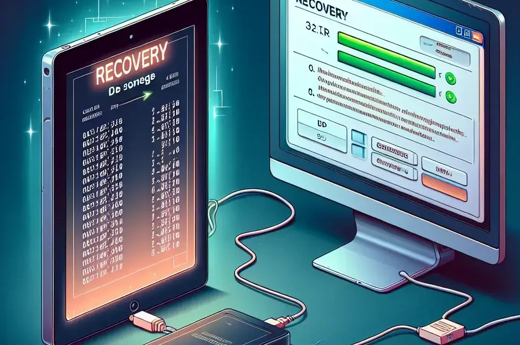 "Step-by-step visual guide for recovering files from a bricked Android tablet, showcasing recovery tools and methods."