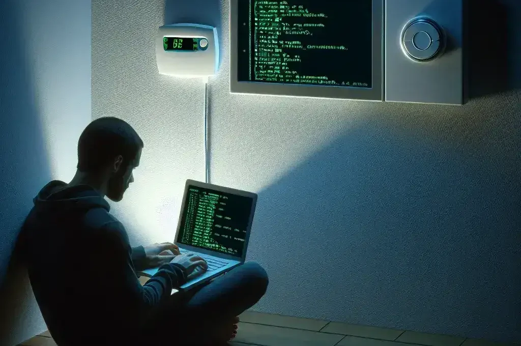 "Close-up of a modern thermostat interface showing settings and security options, illustrating potential vulnerabilities in smart home devices for the article 'Can I Hack Into My Thermostat to Identify Security Flaws?'"